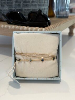 eye candy double Gold-Tone Layered Bracelet Set with Blue Clover Charms